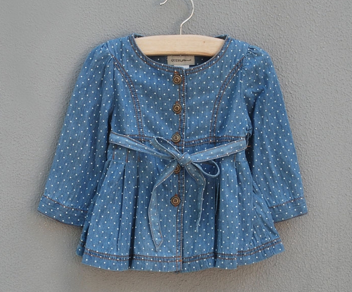 free shipping CS3002 Girls baby dot printed denim soft blouse ,top 6pcs/lot , 6sizes
