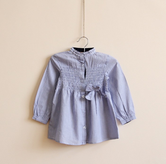 free shipping  CS3032    girl cotton OL striped long blouse 5pcs/lot