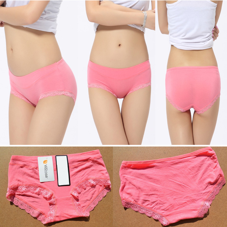 Free Shipping CU91# 12Pcs / Pack Lady Solid Color Underwear Woman Sexy Lace Boxers Briefs Women 100% Modal (Viscose) Panties