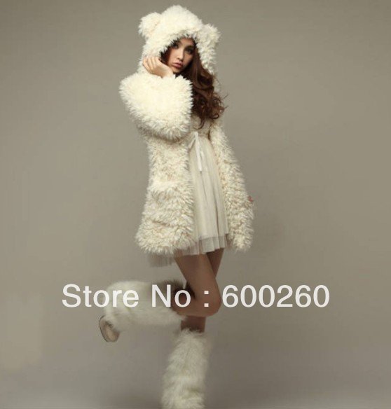 Free shipping cure bear ears hooded wool coat for women #8777