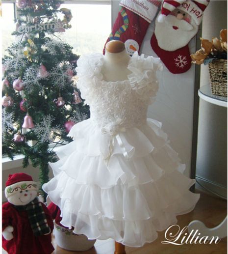 Free Shipping!Custom Made 2013 A-line Flower Girl Dress Jewel Ruffles Oraganza Tea Length New First Communion Birthday Party A50