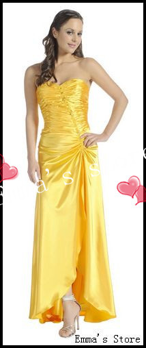 Free Shipping Custom Made 2013 New Popular Cheap Elegant A-Line Sweetheart Taffeta Beaded Yellow Long Party Evening Prom Dresses