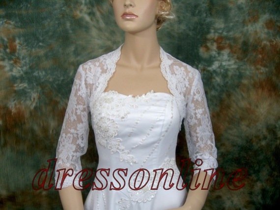 Free Shipping Custom Made 3/4 Sleeves Long Lace Jacket Wedding Dress Wrap 2 Choice