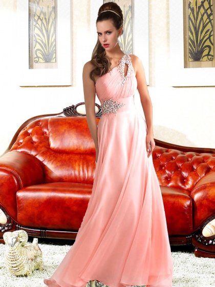 Free shipping Custom made Charming One Shoulder A-Line Chiffon promdresses 2013