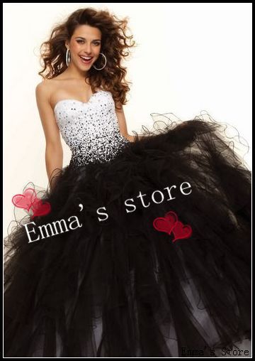 Free Shipping Custom Made Designer 2013 New Hot Emma A-Line Sweetheart Beaded Rufflled Black Lady's Gowns Quinceanera Dresses