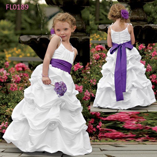 Free Shipping Custom Made FL0189 Lovely Spaghetti Straps Floor Length Taffeta Flower Girl Dress