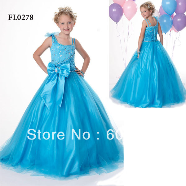 Free Shipping Custom Made FL0278 Lovely Sleeveless Beaded Floor Length With Bow Tulle Flower Girl Prom Dress For Girls