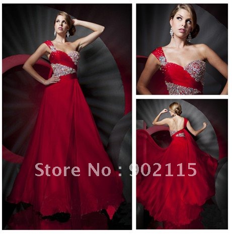 Free Shipping Custom Made Hot Sale Royal Style One Shoulder Formal Evening Dress