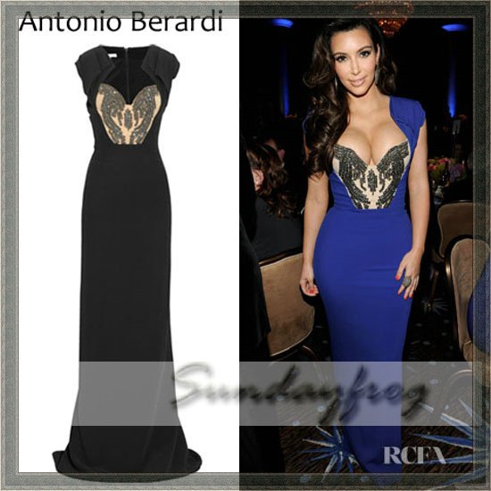 Free Shipping Custom Made Kim Kardashian 2012 New Arrival Beaded Chiffon Satin Red Carpet Celebrity Dress