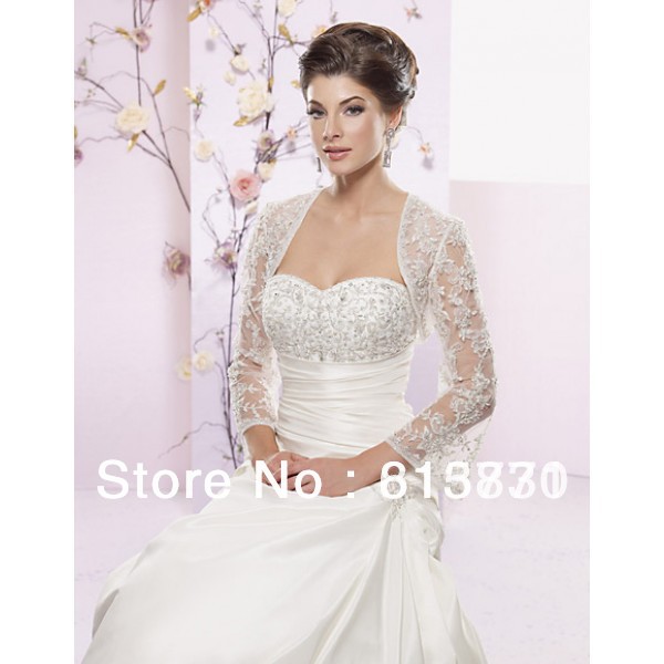 free shipping custom made long sleeve lace and beading beautiful bridal wedding wrap