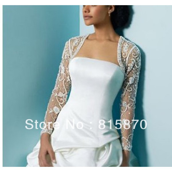 free shipping  custom made long  sleeve lace  beautiful  bridal wedding  wrap