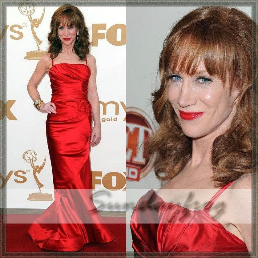 Free Shipping Custom Made Mermaid Kathy Griffin 2011 Emmy Awards Red Carpet Stretch Satin Celebrity Dress