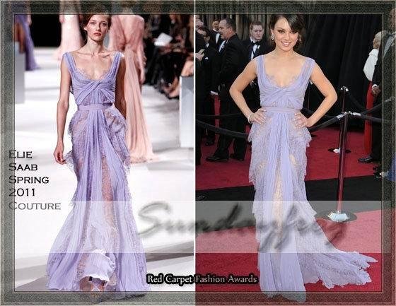 Free Shipping Custom Made Mila Kunis Oscar Red Carpet A-Line V-Neck Lace Ruffle Celebrity Dress
