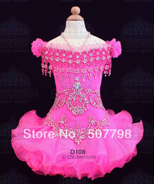 Free Shipping Custom made PINK Beads Organza National Cupcake Dress