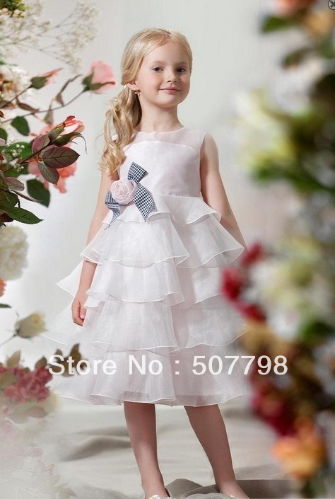 Free Shipping Custom made Pink Scoop Neckline Organza Tierred Ruffles Flower Girl Dresses