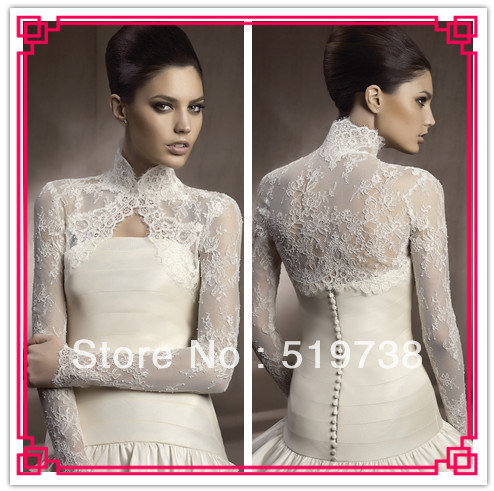 Free Shipping Custom Made Shrug Wrap Party Jacket High Quality Lace Classic Long Sleeve Bridal Cape