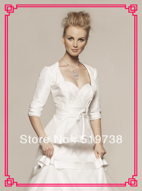 Free Shipping Custom Made Shrug Wrap Party Jacket Satin Half Sleeve White Bridal Boleo