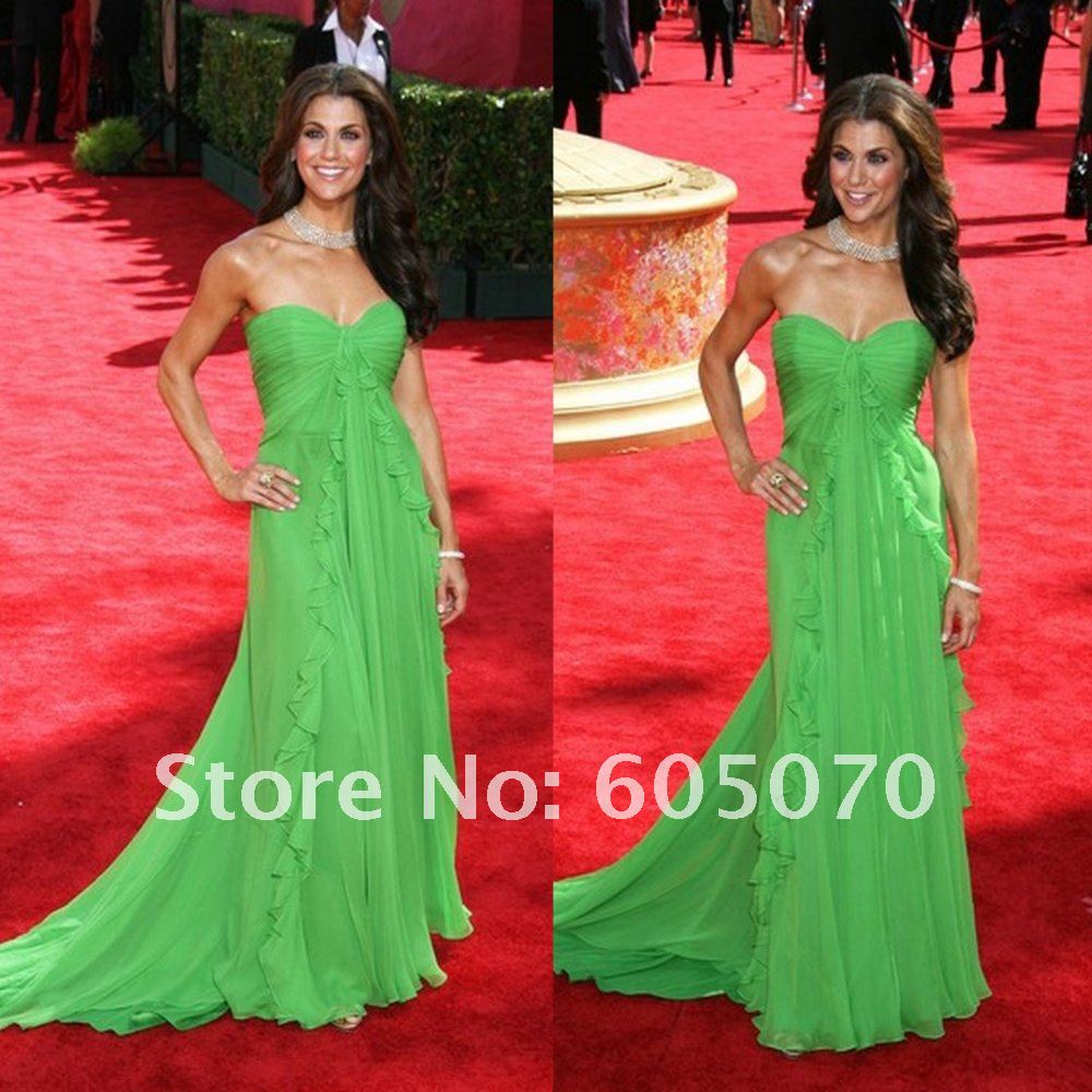 Free shipping custom made sweetheart green chiffon Floor length pleated elegant celebrity dresses formal evening dresses
