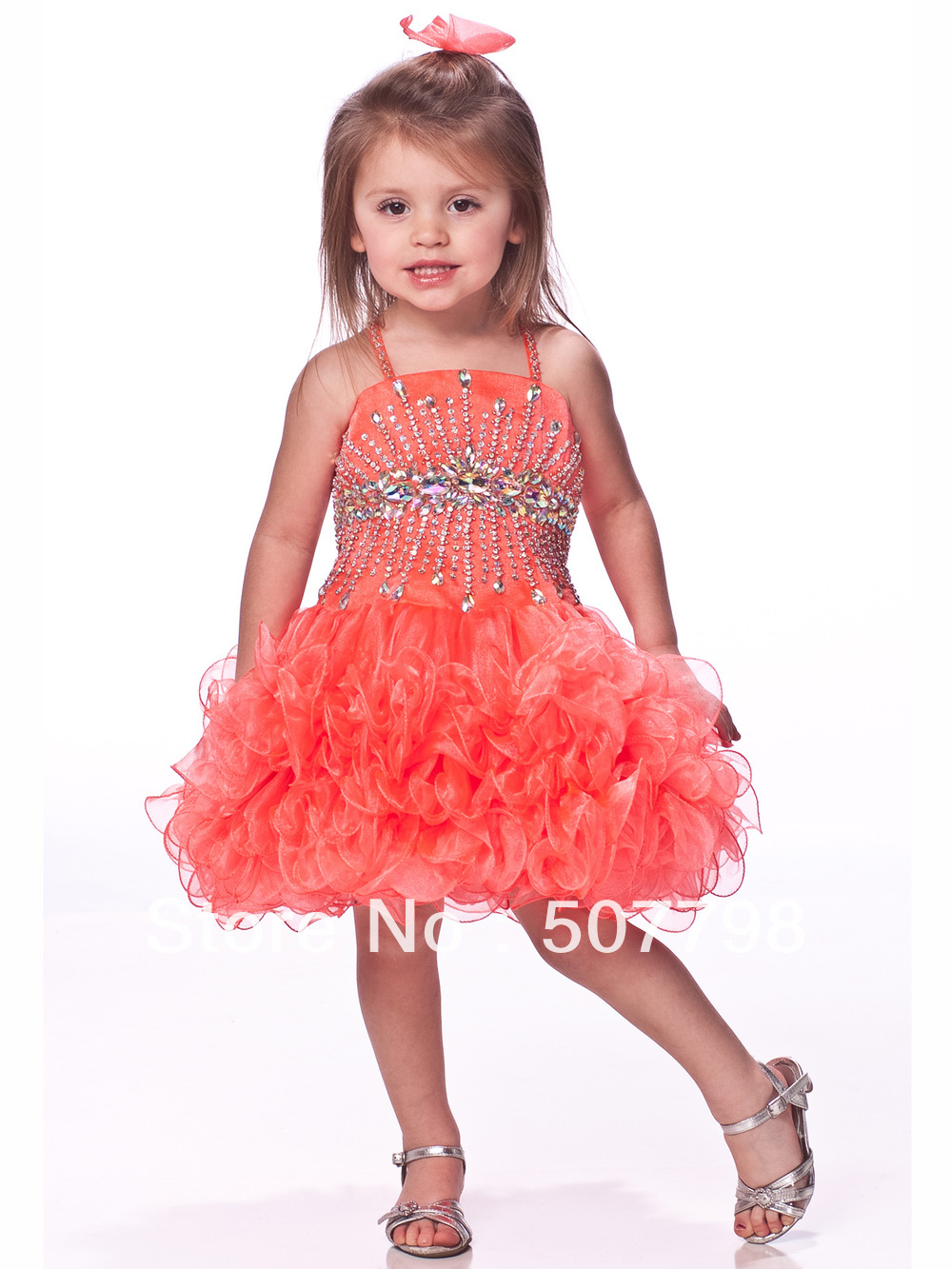 Free Shipping Custom Made Top quality Spaghetti Strap Crystals Organza National Girl Cupcake Dresses ,1-5t