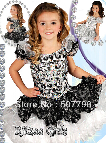 Free Shipping Custom Made top quality Spaghetti strap dimonds Top Lace cupcake dress, cheap flower girl dress 0-7T