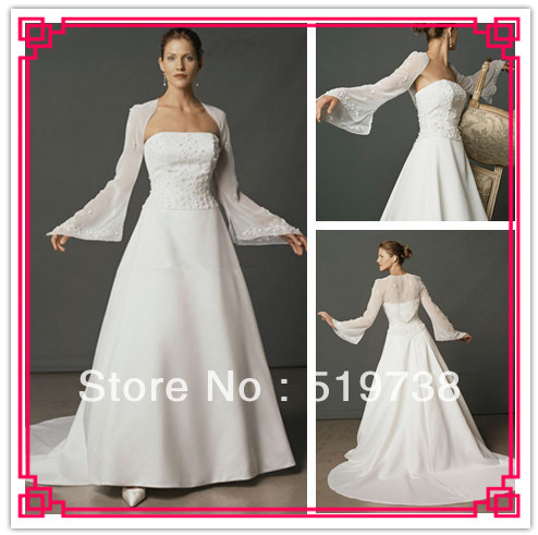 Free Shipping Custom Made Wedding Cape Shawl Party Bridal White Long Sleeve Organza Wedding Jacket