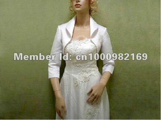 Free Shipping  Custom-made WJ-7 100% Gurantee Elegant  satin Long  sleeve  wedding jacket for women
