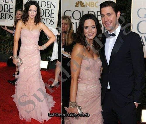 Free Shipping Custom Make Emily Blunt Golden Globe Red Carpet Celebrity Dress Sweetheart Pink Tulle Prom Dresses Formal Gown