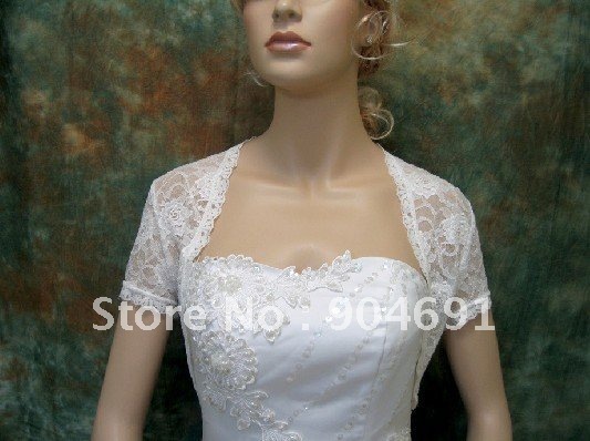 Free Shipping Custom Short Sleeves White Lace Wedding Dress Accessories - Bolero Jacket J27