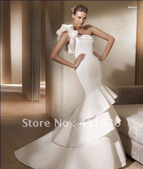 Free Shipping Custom Size Mermaid Wedding Dresses New Fashion Bridal Evening Gown Long Satin White/Ivory/Pink/Champagne/Red/Gold