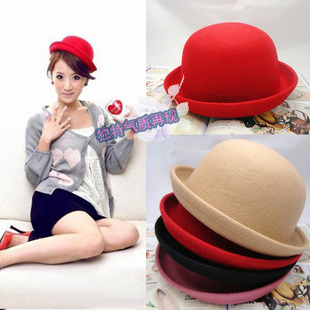 Free shipping Cute dome small fedoras wool hat woolen small round roll up hem performance cap autumn and winter hat