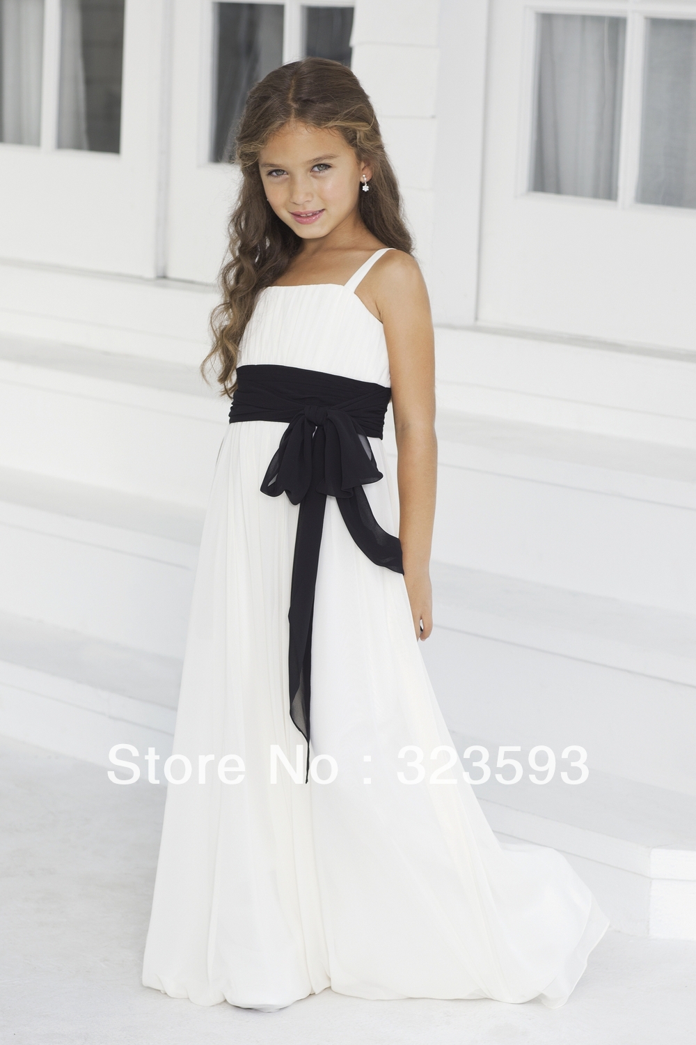 Free Shipping Cute Pleat Sashes Spaghetti Strap Floor Lenght Empire Chiffon Flower Girl Dresses 2013 Girls' Formal Occasion F042