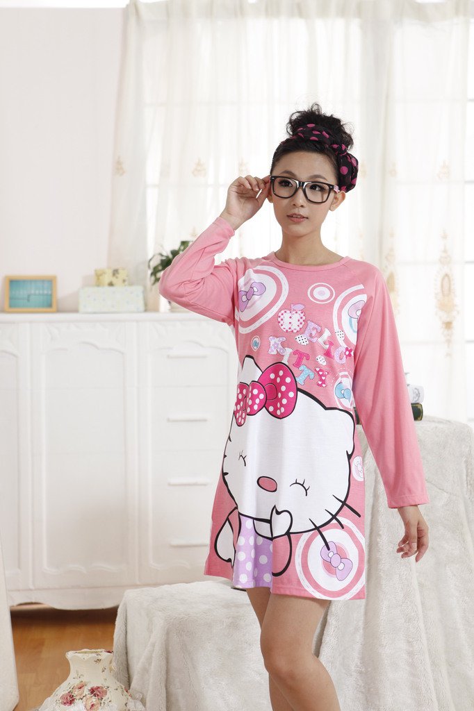 free shipping Cute princess HelloKitty cotton long-sleeved women nightclothes sleepwear hello kitty clothes/Lingeries