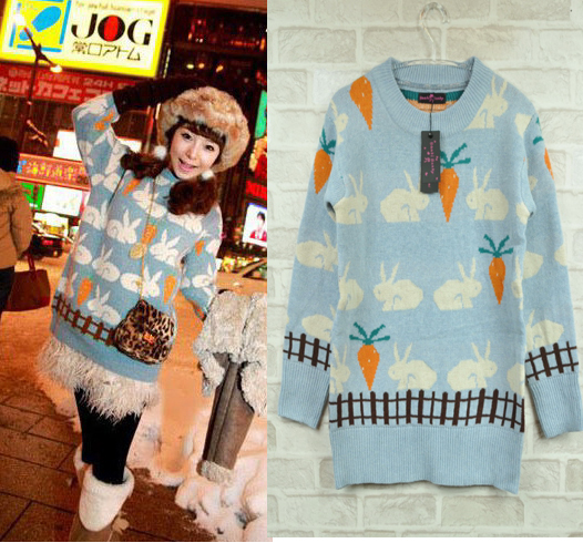 Free Shipping Cute Rabbit Pattern Long Sleeves Leisure Loose Women's Sweaters Fashion Women's Sweaters Wholesale Retail Dropship