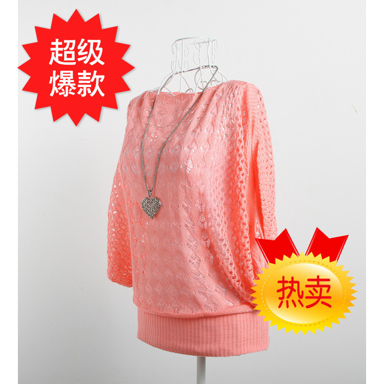 Free shipping, Cutout crochet air conditioning shirt batwing type sweater candy princess fashionable casual shirt