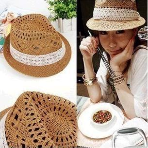 Free shipping Cutout lace strawhat fedoras jazz hat female summer sunbonnet beach cap
