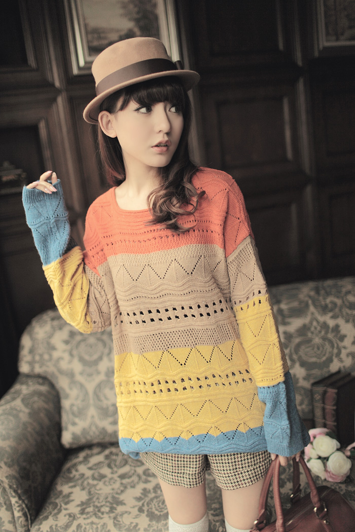 free shipping Cutout medium-long r3124 female loose long-sleeve thin sweater 420g