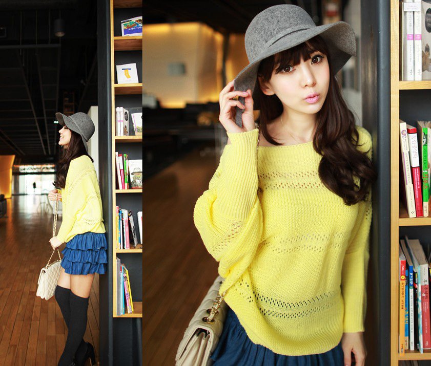 Free Shipping  cutout patchwork batwing sleeve push-up casual all-match sweater 6414 MY