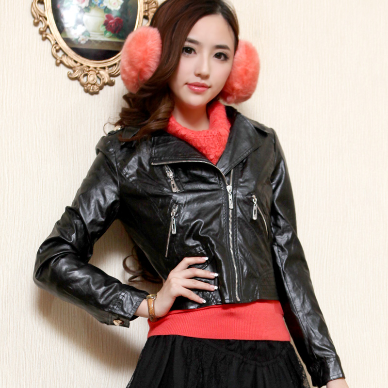 Free Shipping, D2544002 y autumn zipper with a hood slim long-sleeve leather clothing