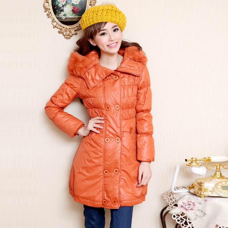 Free Shipping, D2640084 m winter double breasted fur collar long design slim wadded jacket