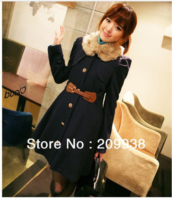 Free Shipping!!dark blue women winter coat,double-breasted ,2012 new women's clothes Q1438