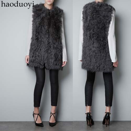 Free Shipping, Dark gray fur vest fox fur long vest fur vest 6 full