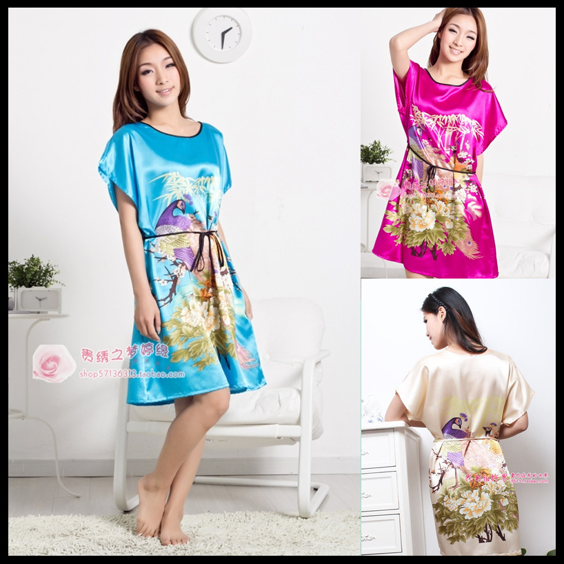 free shipping deal 16 women's short-sleeve faux silk nightgown bathrobes lounge