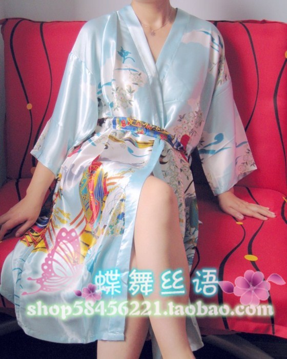 free shipping deal Women's separate plus size silk kimono robe sexy nightgown silk lounge light