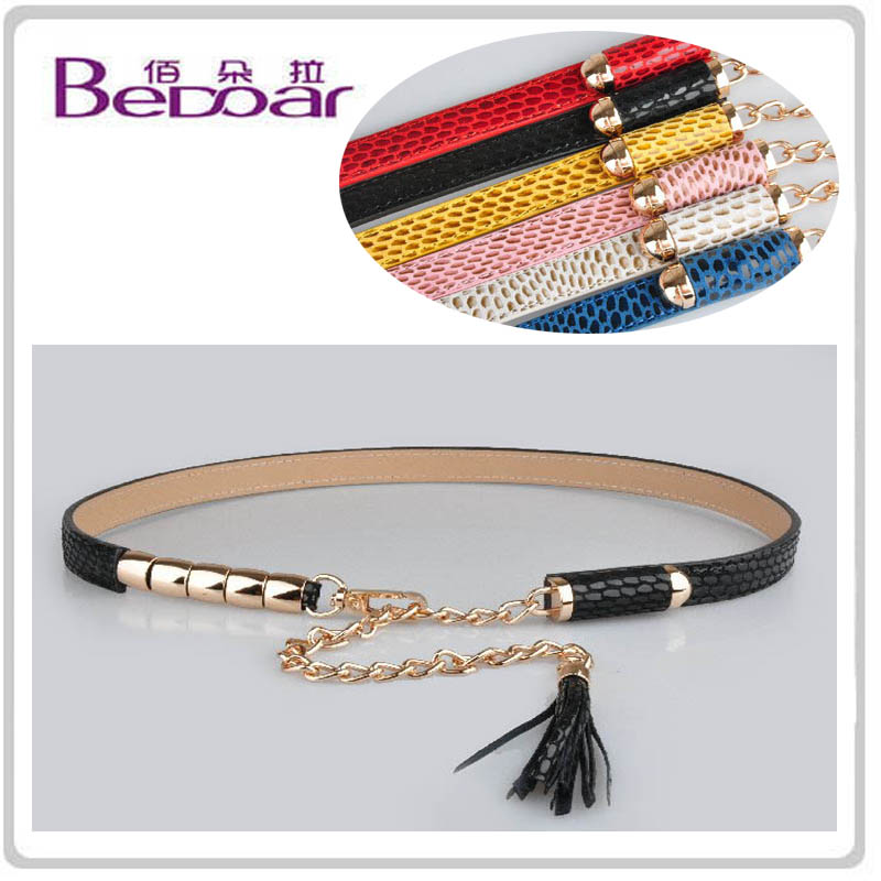 Free Shipping Decoration belt female genuine leather strap fashion accessories metal belly chain tassel d407