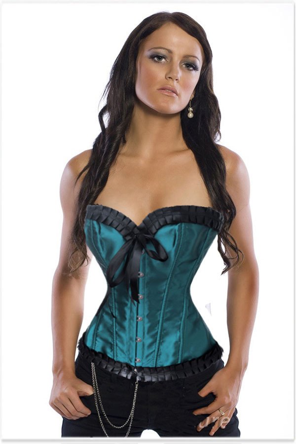 Free Shipping Deep green Brocade Pattern Overbust Corsets - 2787