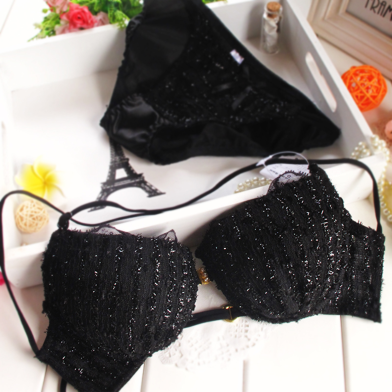 free shipping Deep V-neck lace bra front button cross black white women's claretred sexy underwear bra set