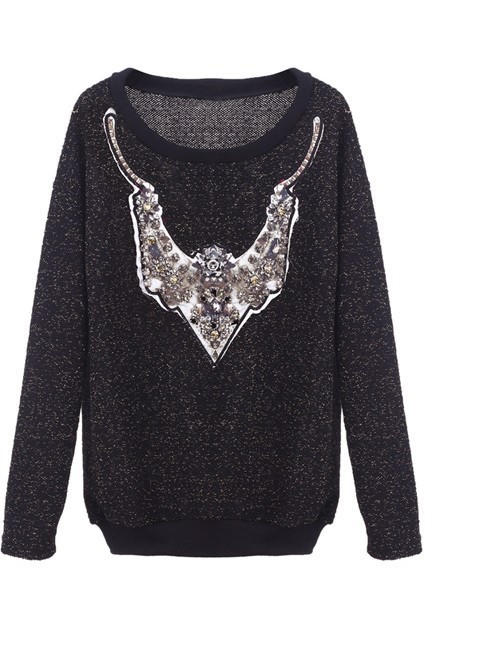 free shipping Deer Head Necklace Black Pullover sweater   notu657