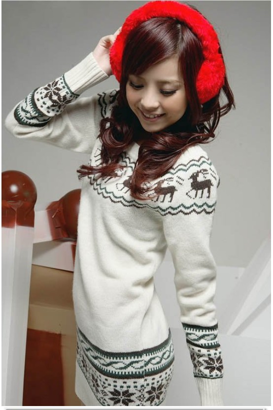 Free shipping deer moose snowflake pattern round neck full sleeve sweater knitting pullovers 2012 design hot selling C0054