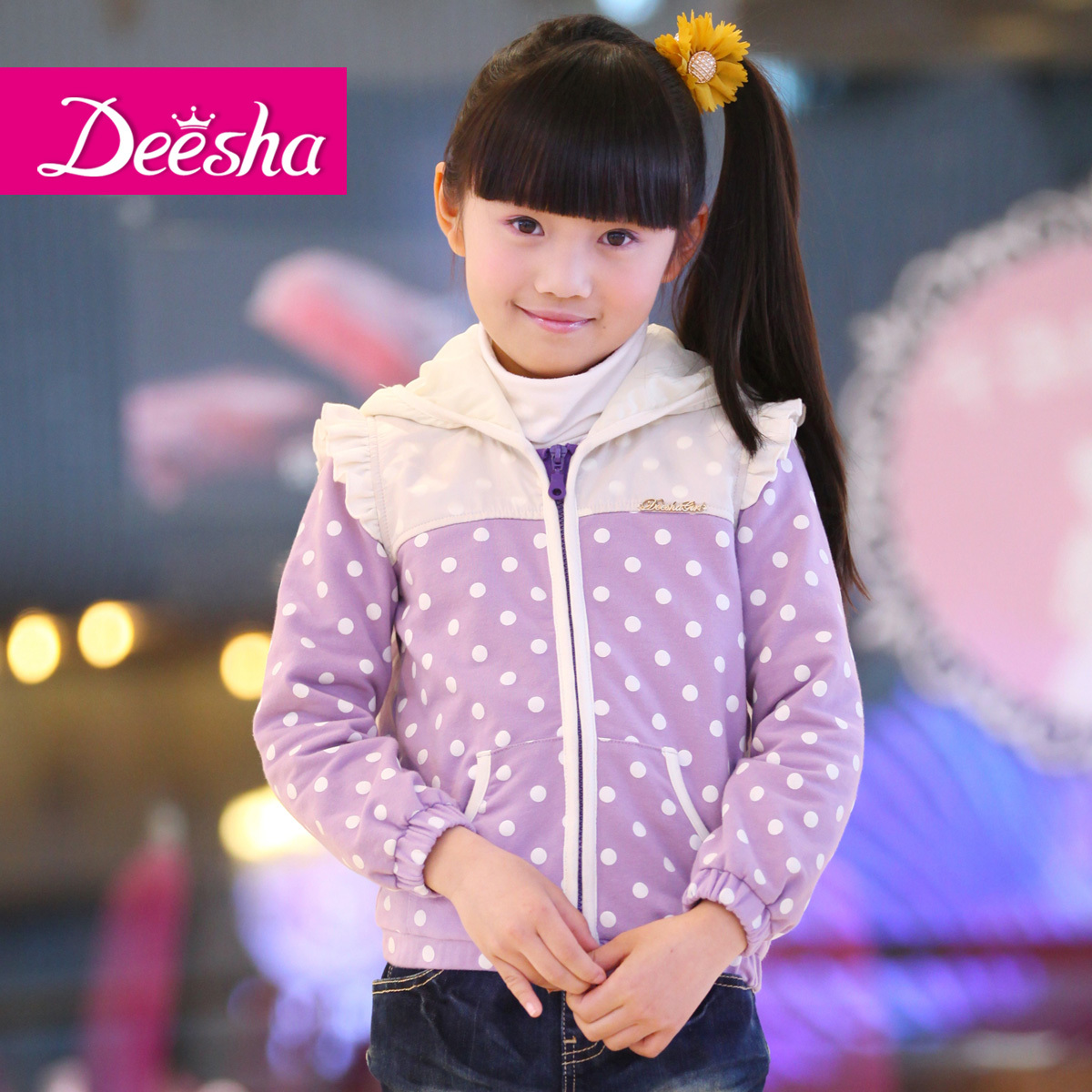 free shipping DEESHA 2013 spring and autumn female medium-large child fashion polka dot print patchwork outerwear 1312305