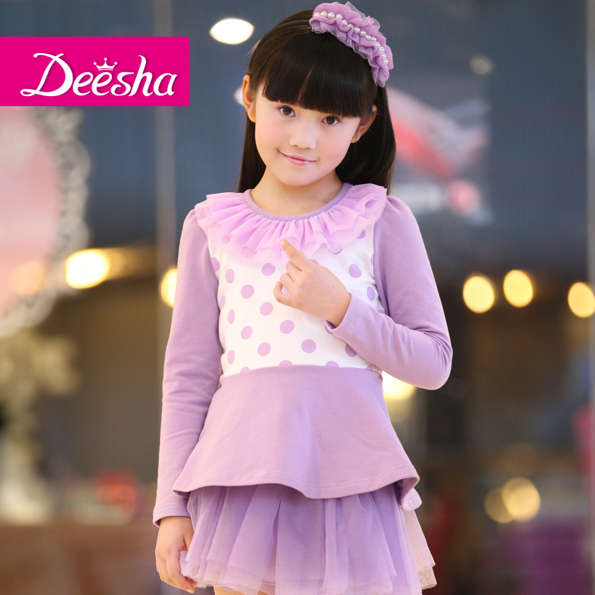 Free Shipping Deesha DEESHA 2013 children's spring clothing female child outerwear purple polka dot pullover sweatshirt 1312414